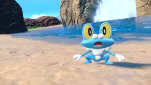 Pokemon-Scarlet-and-Violet-Indigo-Disk-DLC-New-Returning-Pokemon-Surprised-Froakie