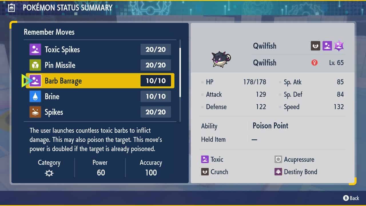 Pokemon-Scarlet-and-Violet-Indigo-Disk-Evolve-Qwilfish-Teaching-Pokemon-Barb-Barrage