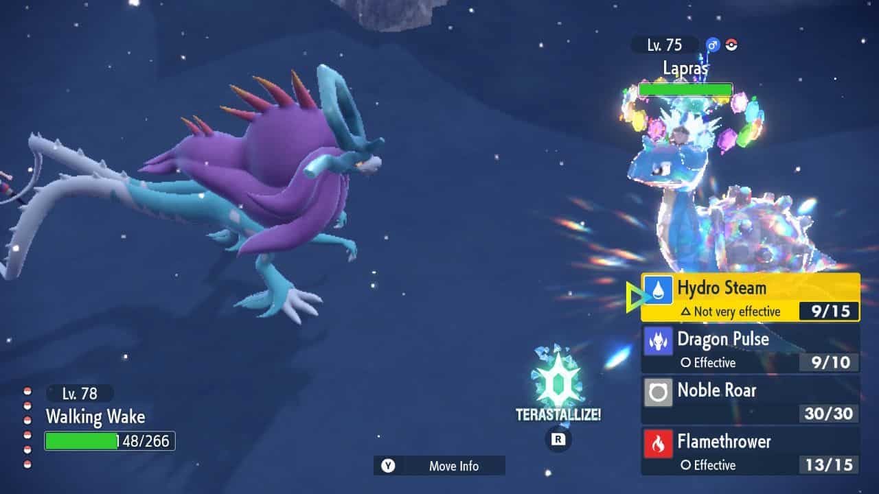 Pokemon-Scarlet-and-Violet-Indigo-Disk-Stellar-Type-pokemon-Lapras-In-Battle