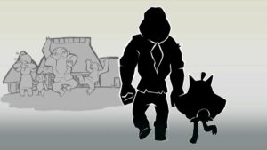 Pokemon-Scarlet-and-Violet-Teal-Mask-Postgame-Graphic-Of-Hero-And-Ogrepon-Entering-Village