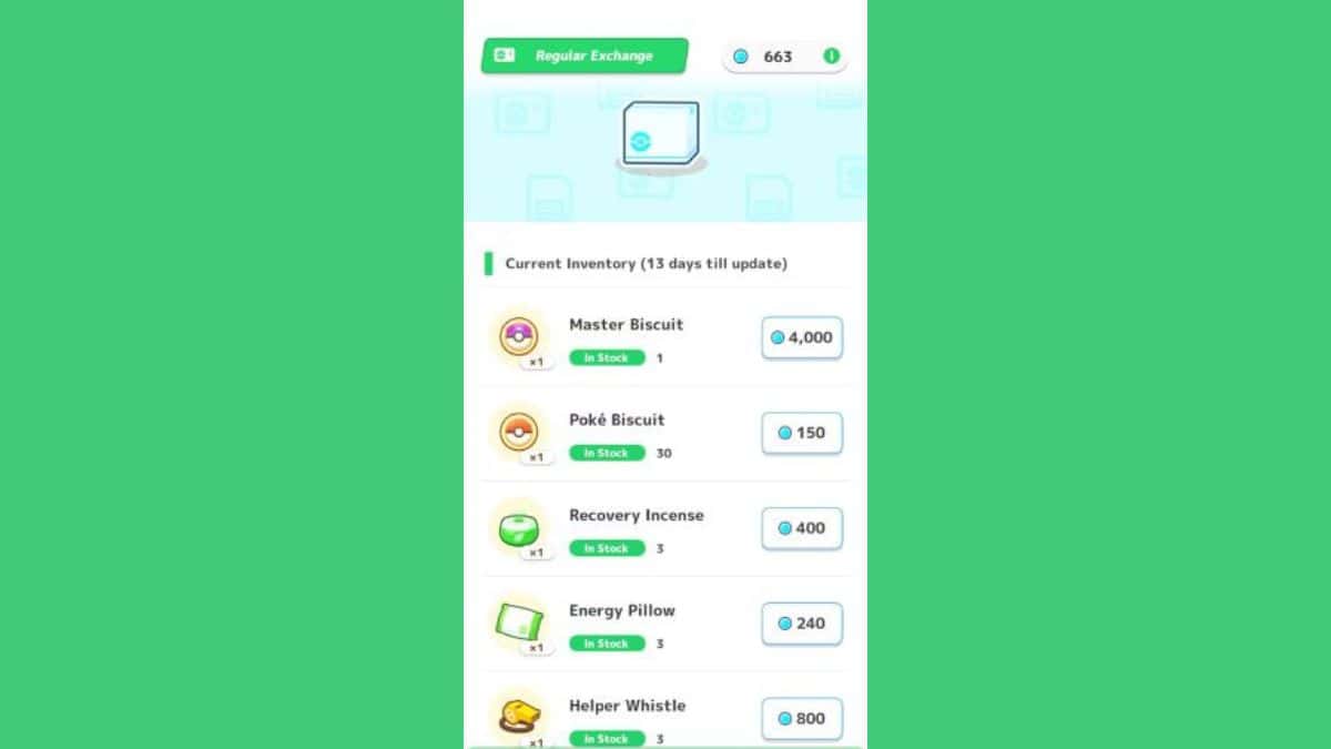 A screenshot of a mobile app showing different types of items, including options for finding and acquiring Biscuits.