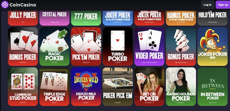A display of poker games featured at CoinCasino.