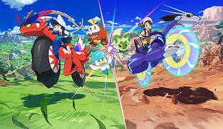 Animated characters from the pokémon series engaged in a dynamic battle scene with colorful creatures and energetic effects.