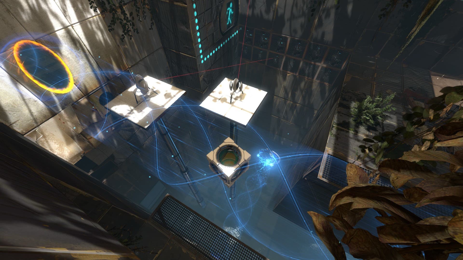 Portal 2 puzzle with turrets and energy beams