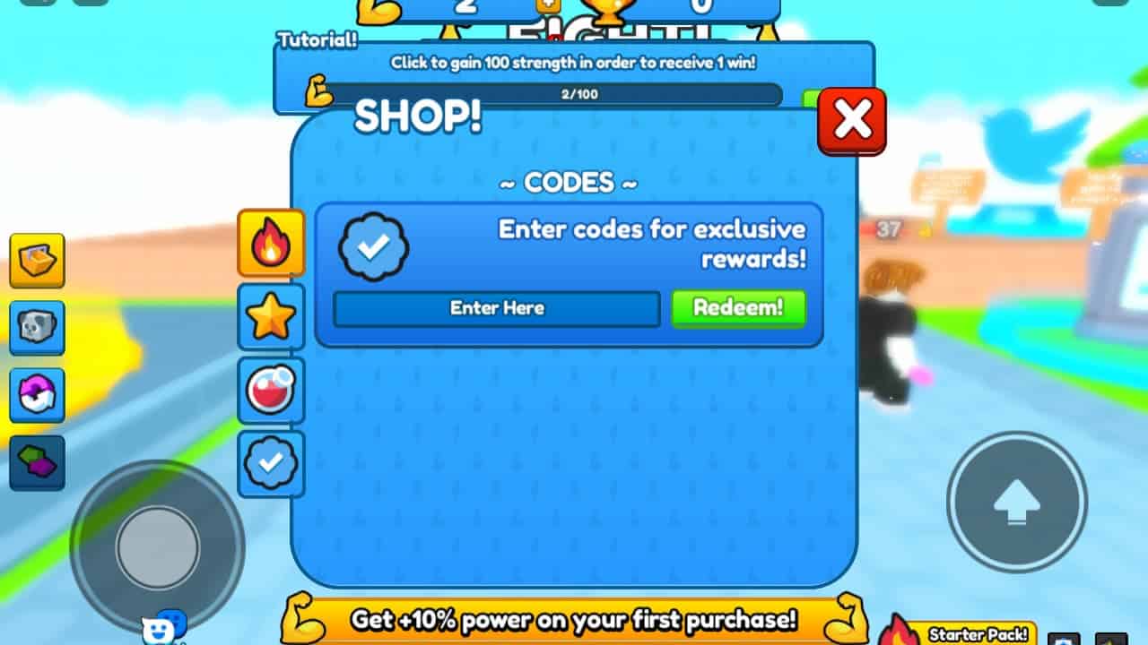 Push Simulator codes: Code redemption screen