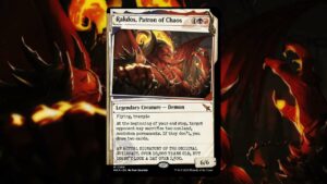 A card with an image of a demon on it, one of the 13 most expensive cards in Murders at Karlov Manor (MTG).