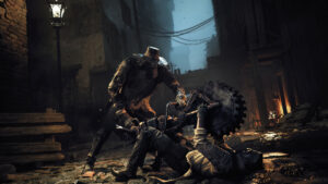 Is Remnant 2 multiplayer: character chainsawing enemy.