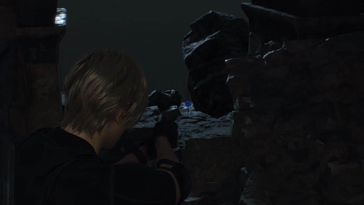 Resident Evil 4 Remake - turning to shoot the second ruins medallion