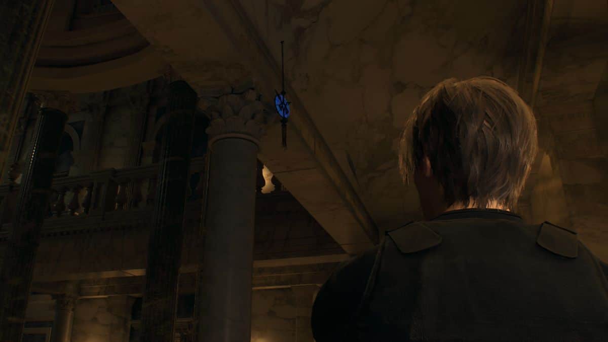 Resident Evil 4 Remake Grand Hall second medallion back of the hall