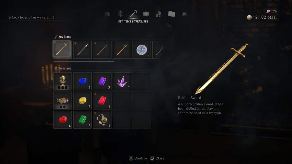 Resident Evil 4 Remake Golden Sword in inventory