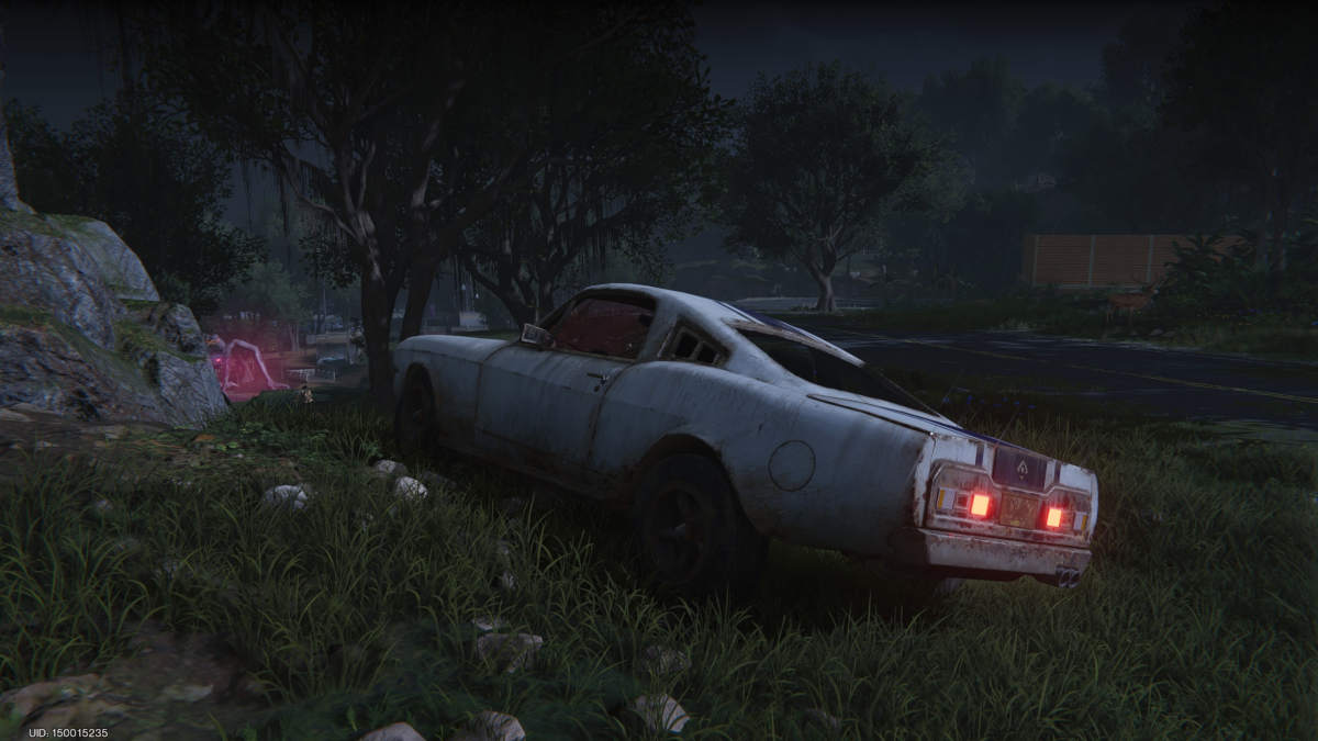 Retro-Couipe-Veichle-Once-Human: An image of a parked up coupe besides a field from Once Human.