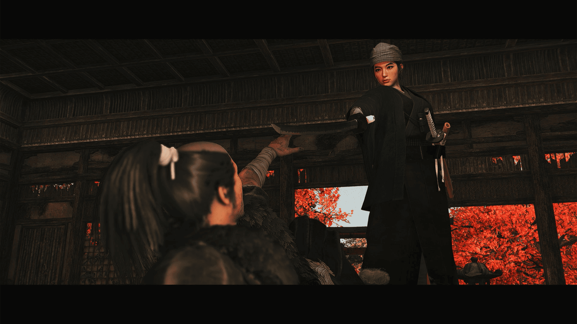 Rise of the Ronin kill or spare Gonzo - our character points a sword at Gonzo