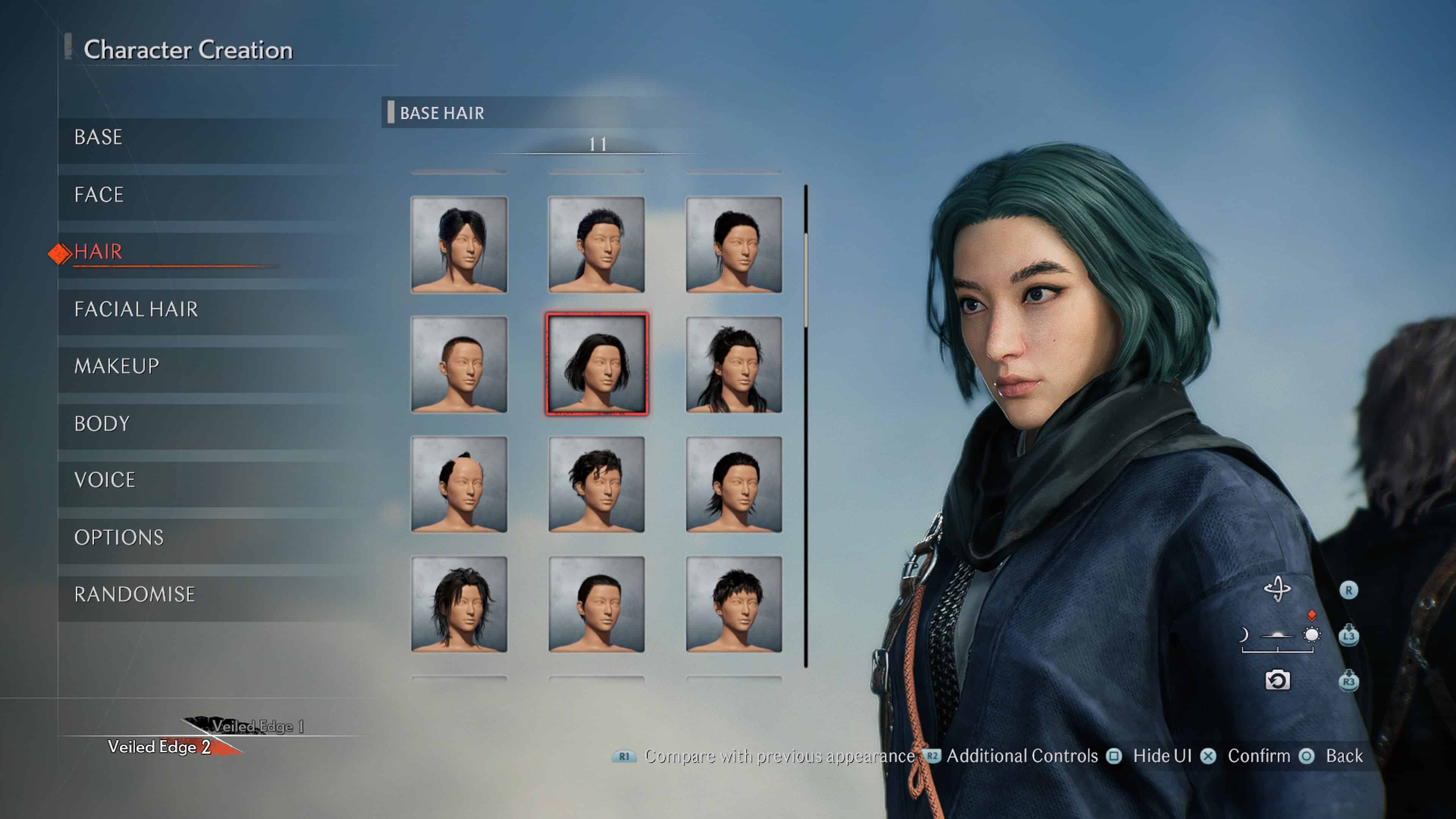 Rise of the Ronin how to change appearance - character creator showing hairstyles