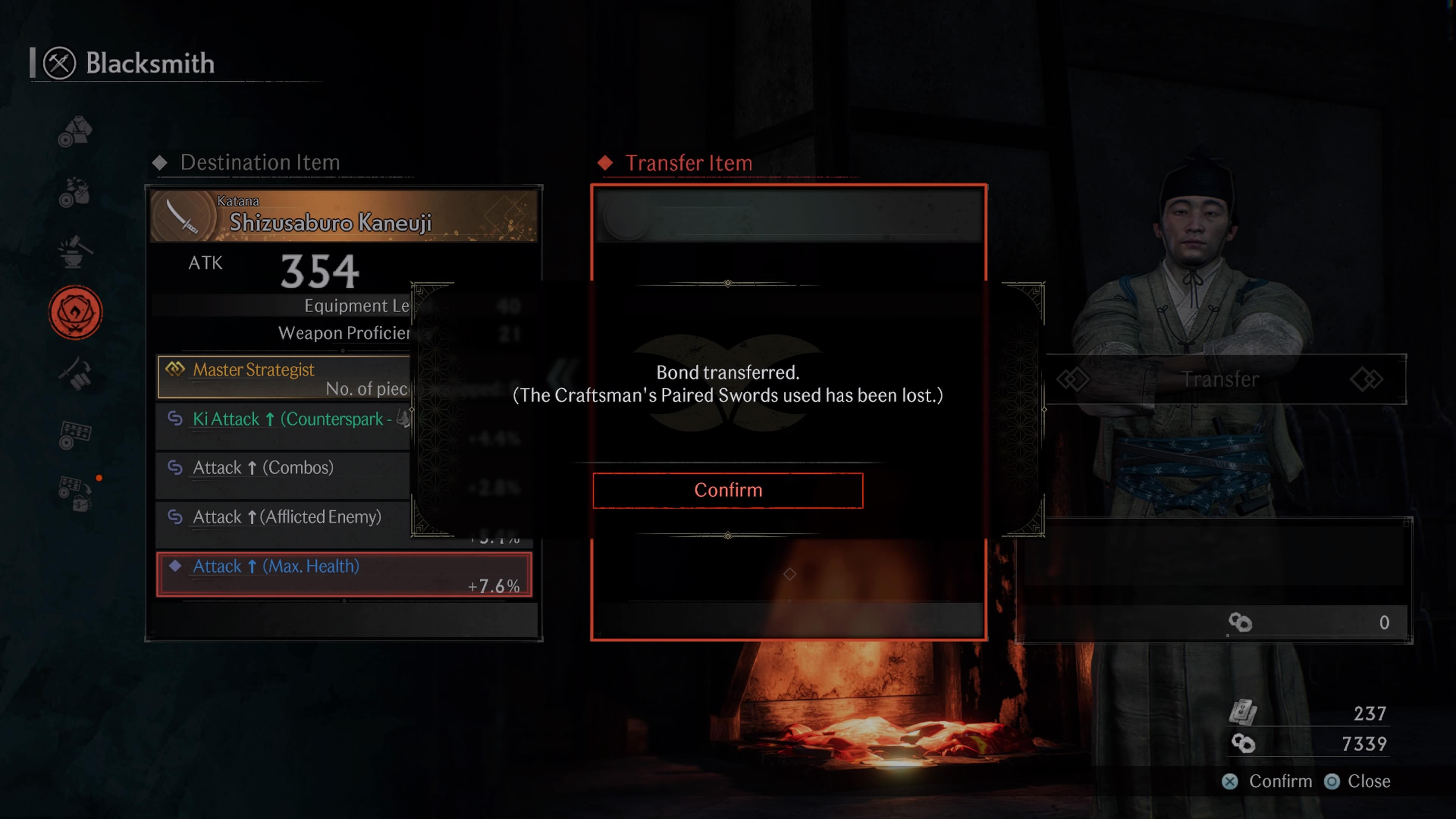 Rise of the ronin how to upgrade weapons - image shows the blacksmith and the upgrade options.