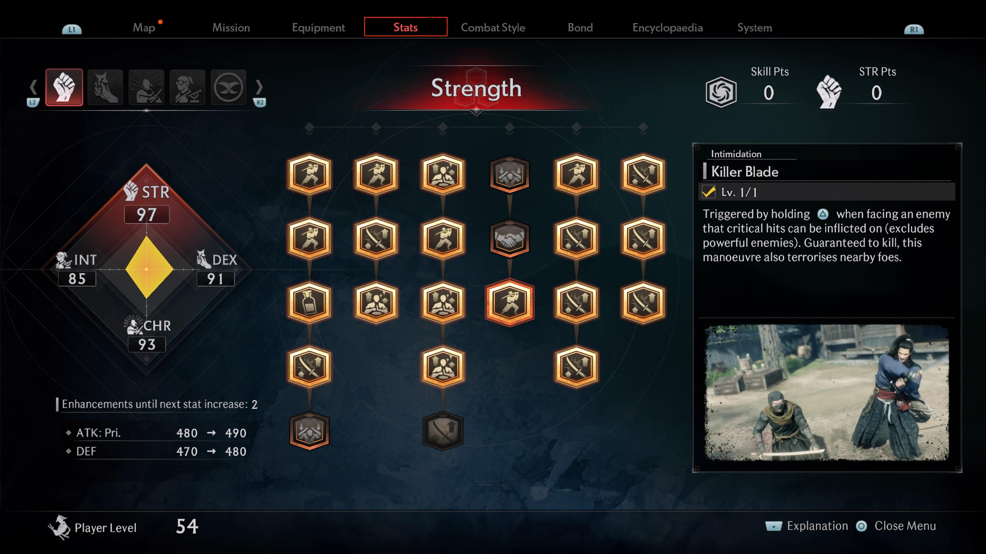 Rise of the Ronin skills - the skill tree showing the Killer Blade skill
