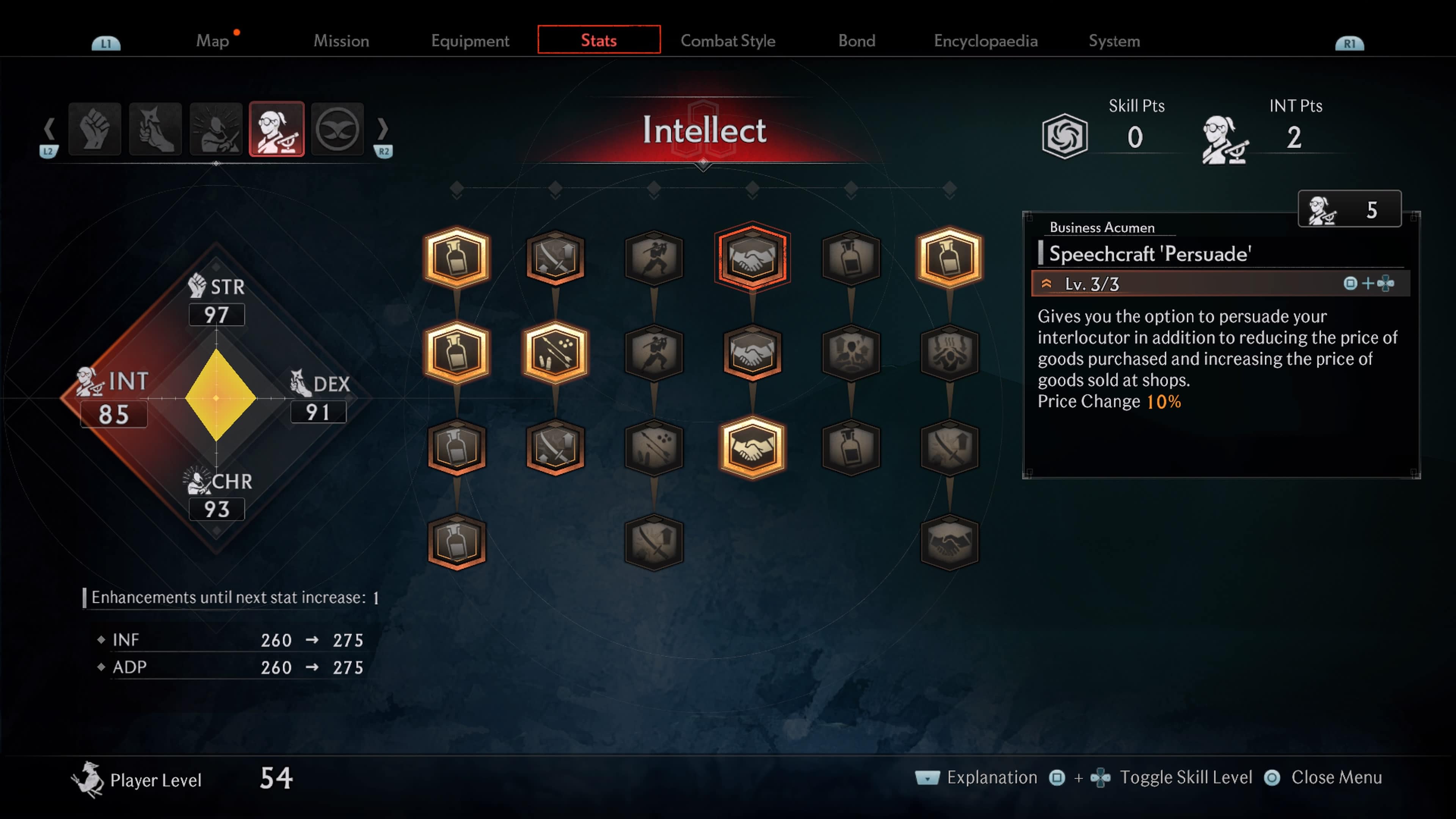 Rise of the Ronin - skill tree showing the Persuade skill