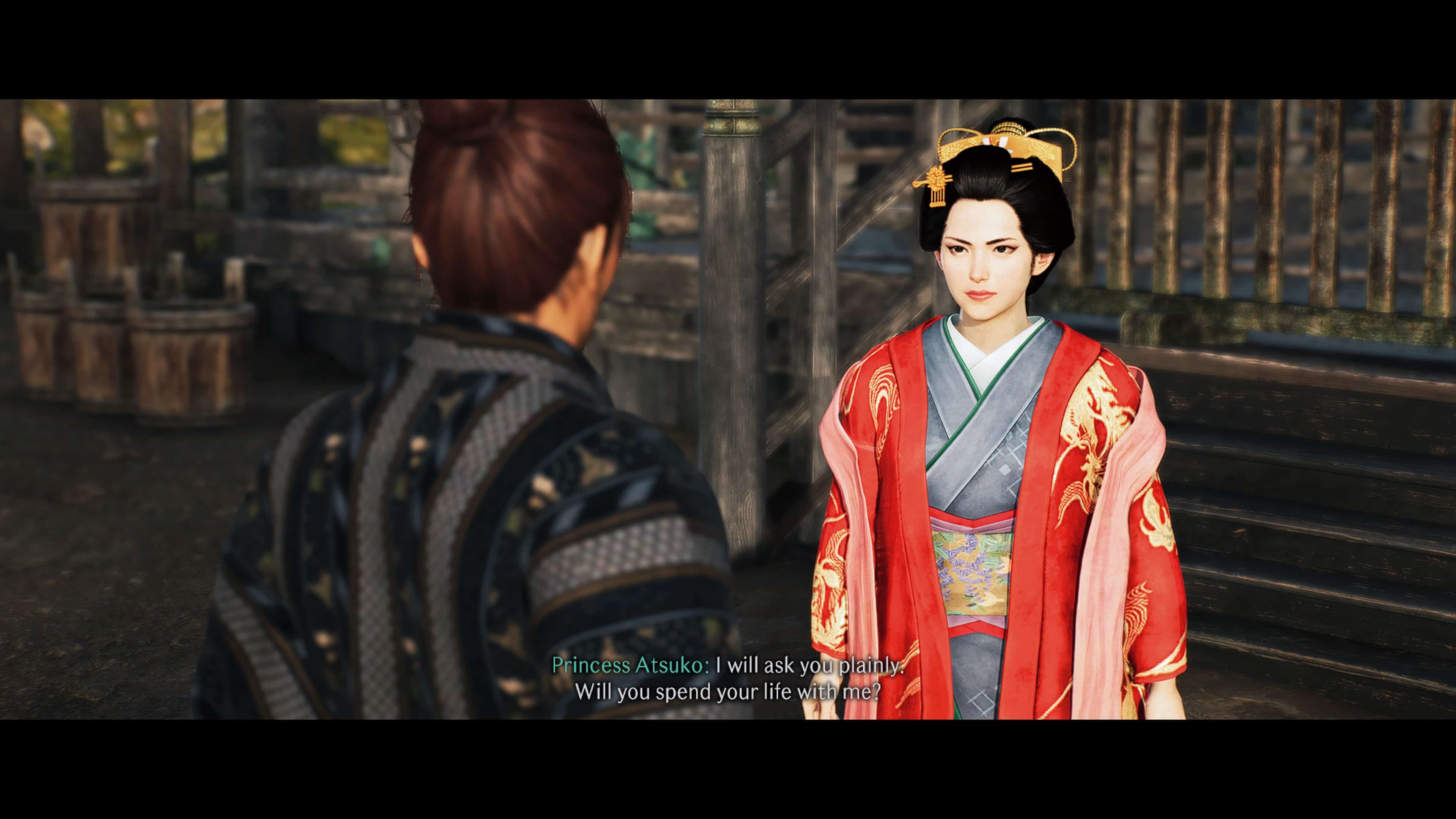 Rise of the Ronin how to romance companions - Princess Atsuko talking to the main character