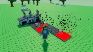 A Roblox character standing in front of a factory in Factory Mandess