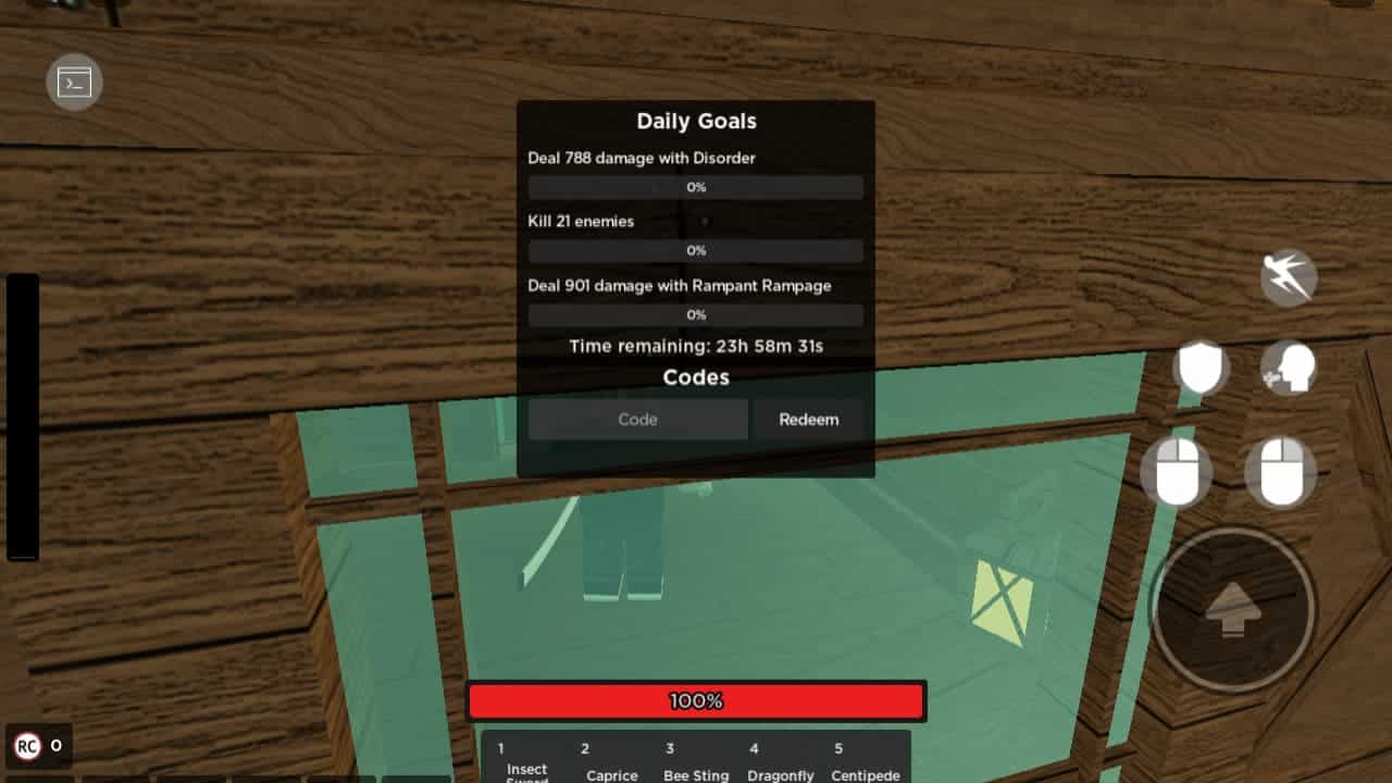 Rogue Demon codes: Code redemption screen