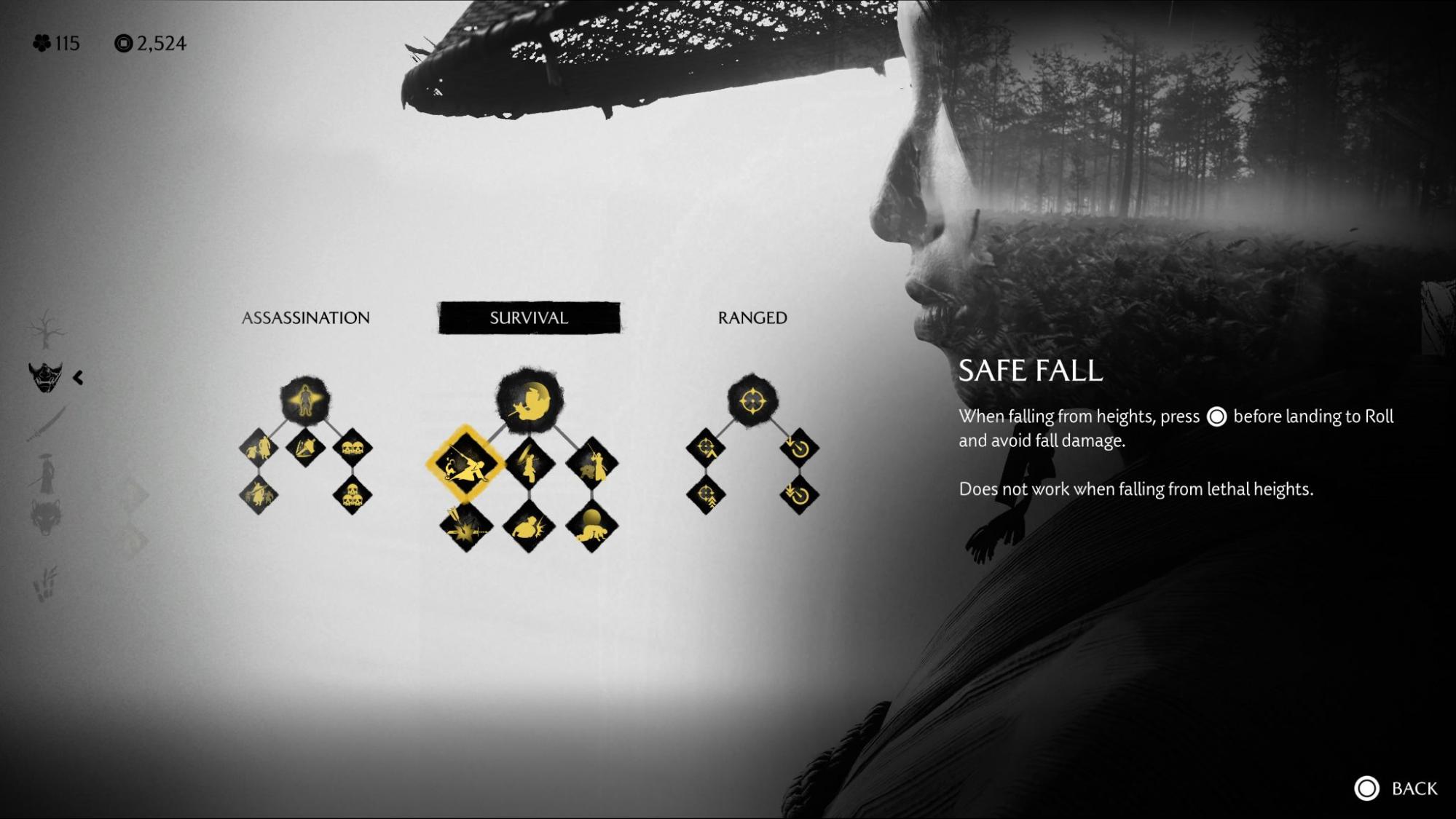 Safe Fall survival skill menu in Ghost of Yotei