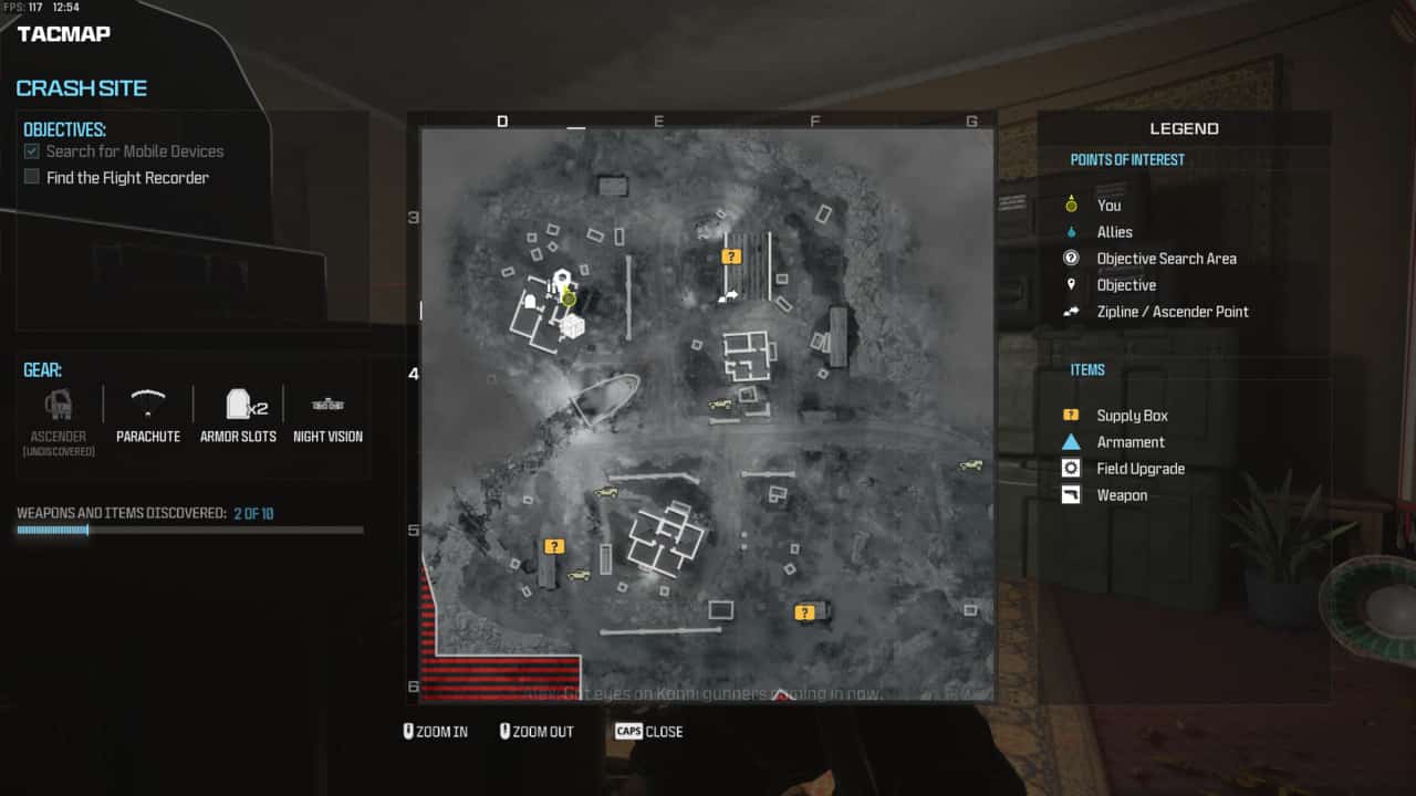 Modern Warfare 3 Crash Site: location of the flight recorder on the map.