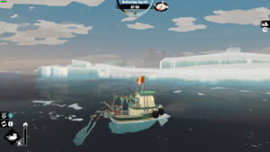 Dredge The Pale Reach quest list: boat with a trawling net near ice sheets.