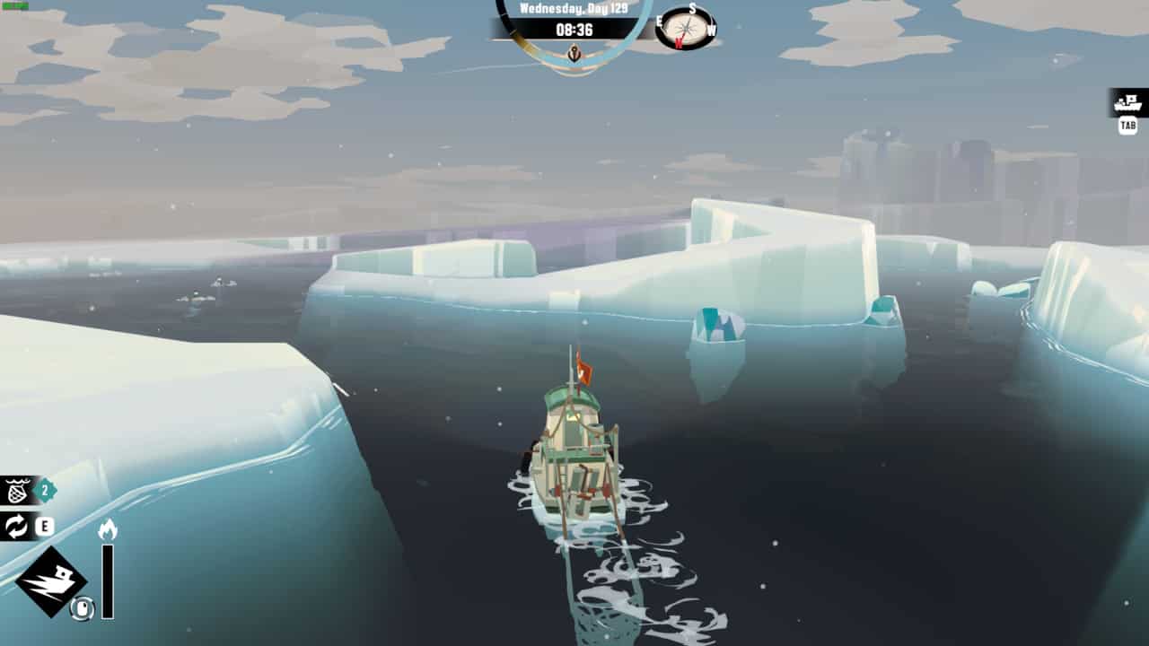 Dredge The Pale Reach review: boat sailing through icy channels.
