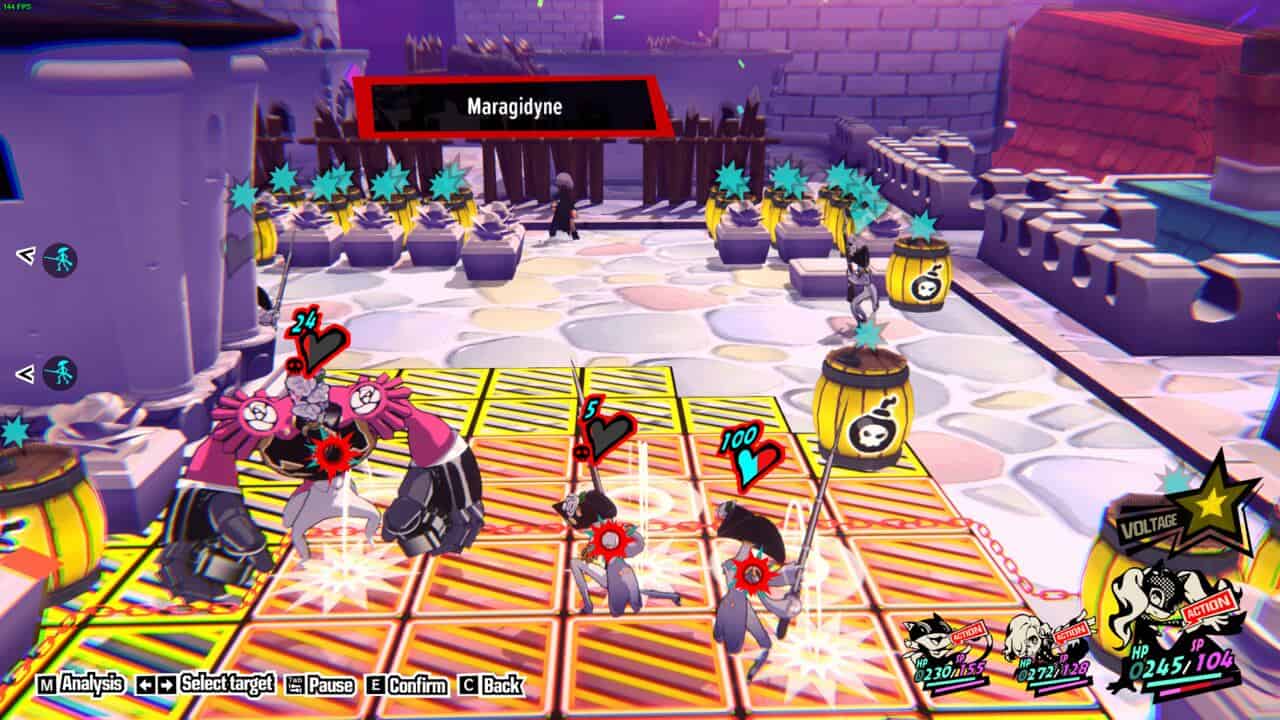 Persona 5 Tactica Quest 5: Ann attacking a group of enemies.