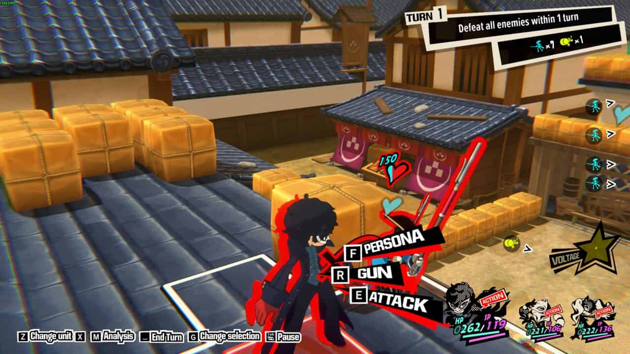 Persona 5 Tactica Quest 6: Joker melee attacking an enemy.