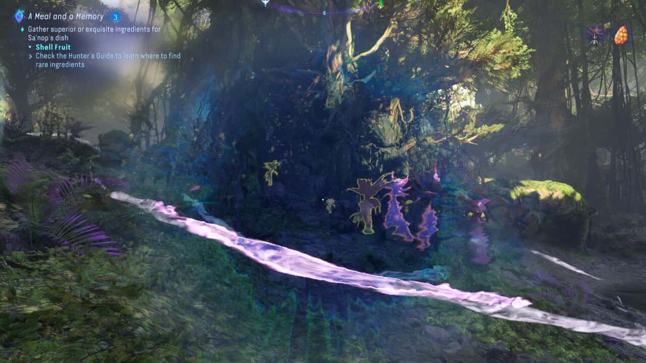 Avatar Frontiers of Pandora tips and tricks: plant glowing gold in the jungle.