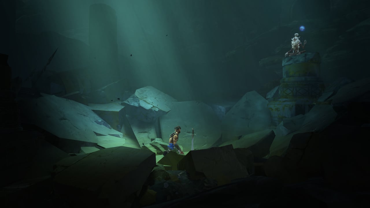 Prince of Persia The Lost Crown review: Sargon kneeling in a crater.