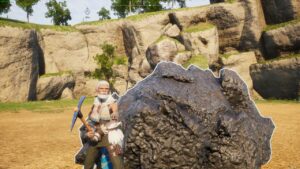 How to get Coal in Palworld: character in front of a coal deposit.