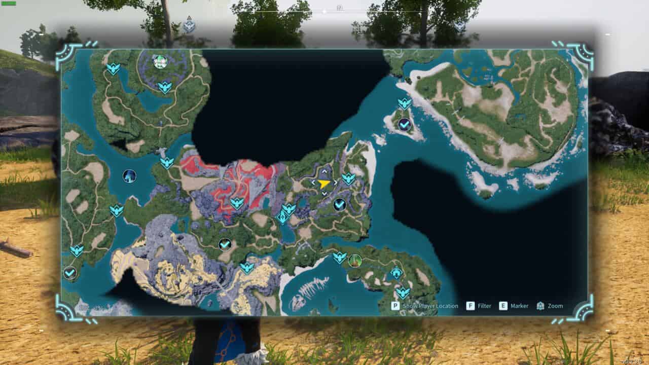 Palworld map showcasing key locations.