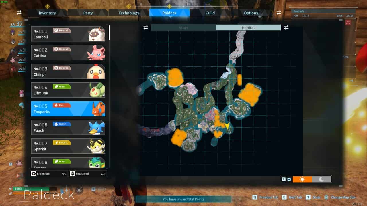 A captivating screenshot featuring the game map of "Palworld" with a focus on its top fire-type pals, Best Pals for Kindling.