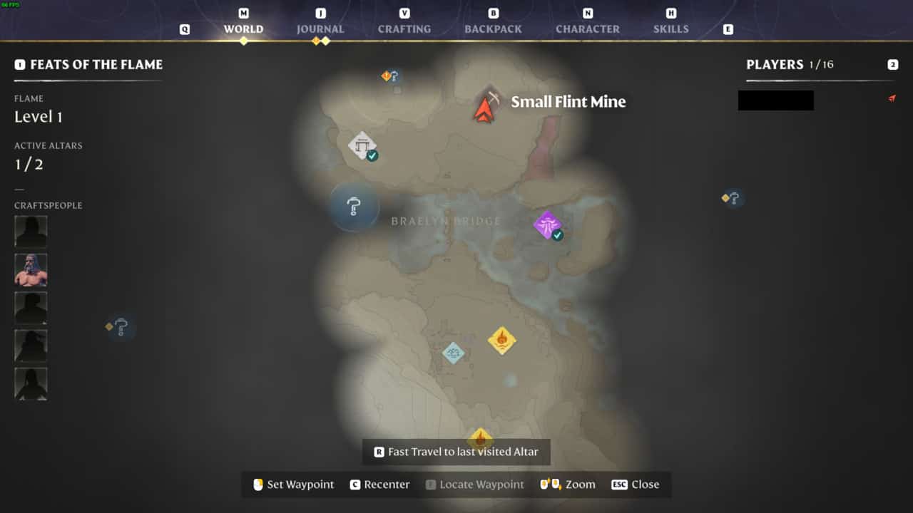 A screenshot of a map with a lot of different items, including Flintstone in Enshrouded.