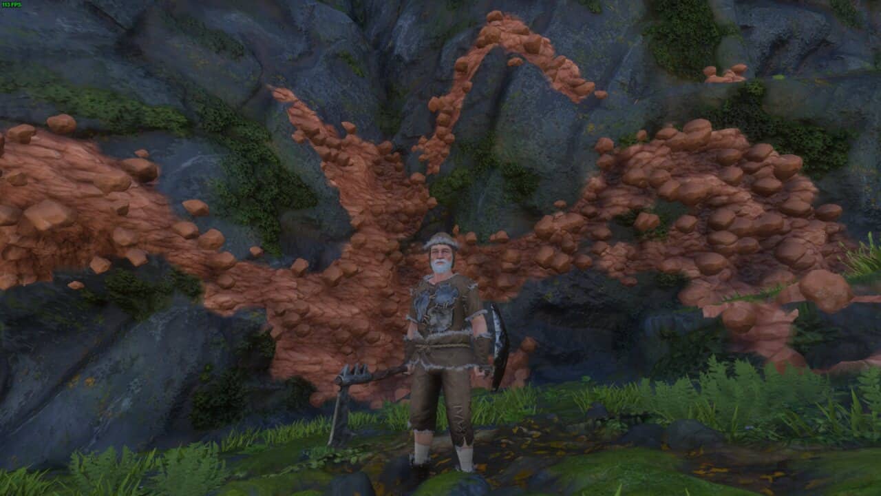 Enshrouded Clay: character mining a Clay deposit.