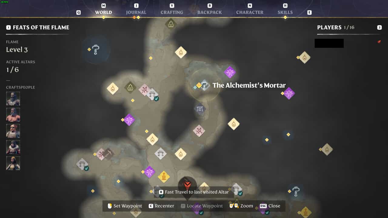 Enshrouded Goo: The Alchemist's Mortar location on the map.