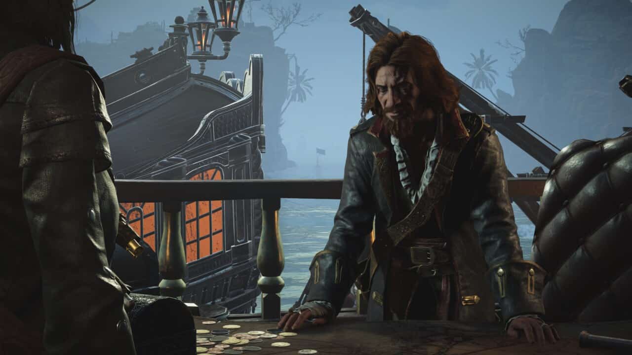 Skull and Bones Monstrous Tooth: captain in an office overlooking a harbor.