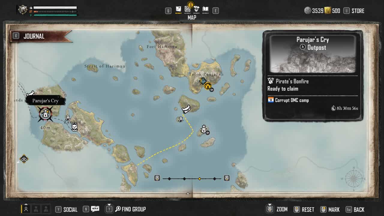 A screenshot of a map showing the location of Mentari Island.