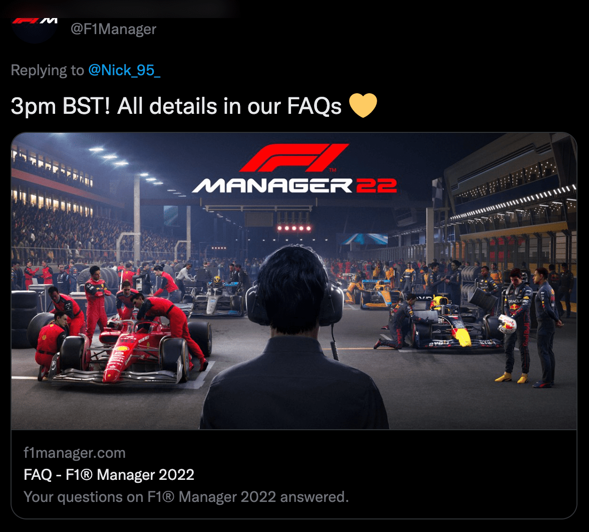 A tweet showing Codemasters confirming F1 Manager Early Access