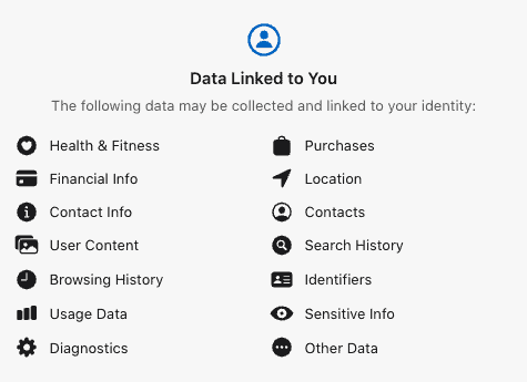 A screenshot from Instagram Threads data policy