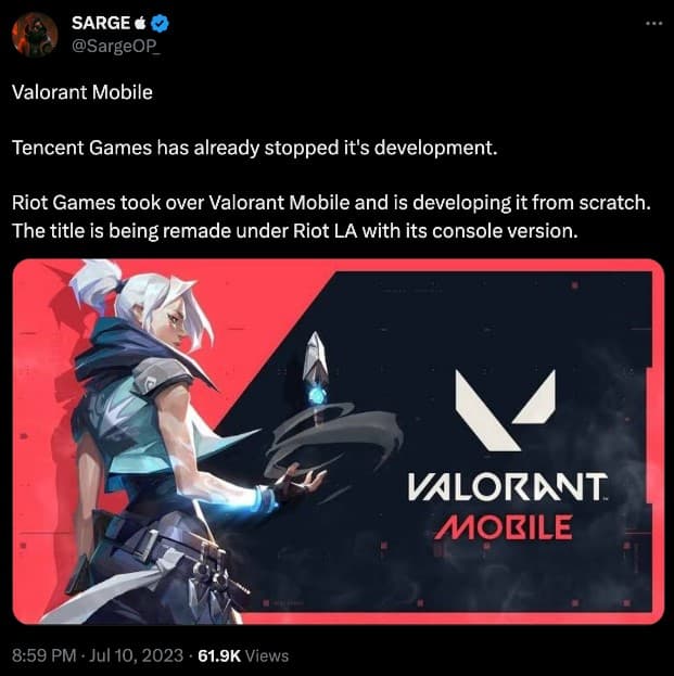 Valorant Mobile development dropped by Tencent