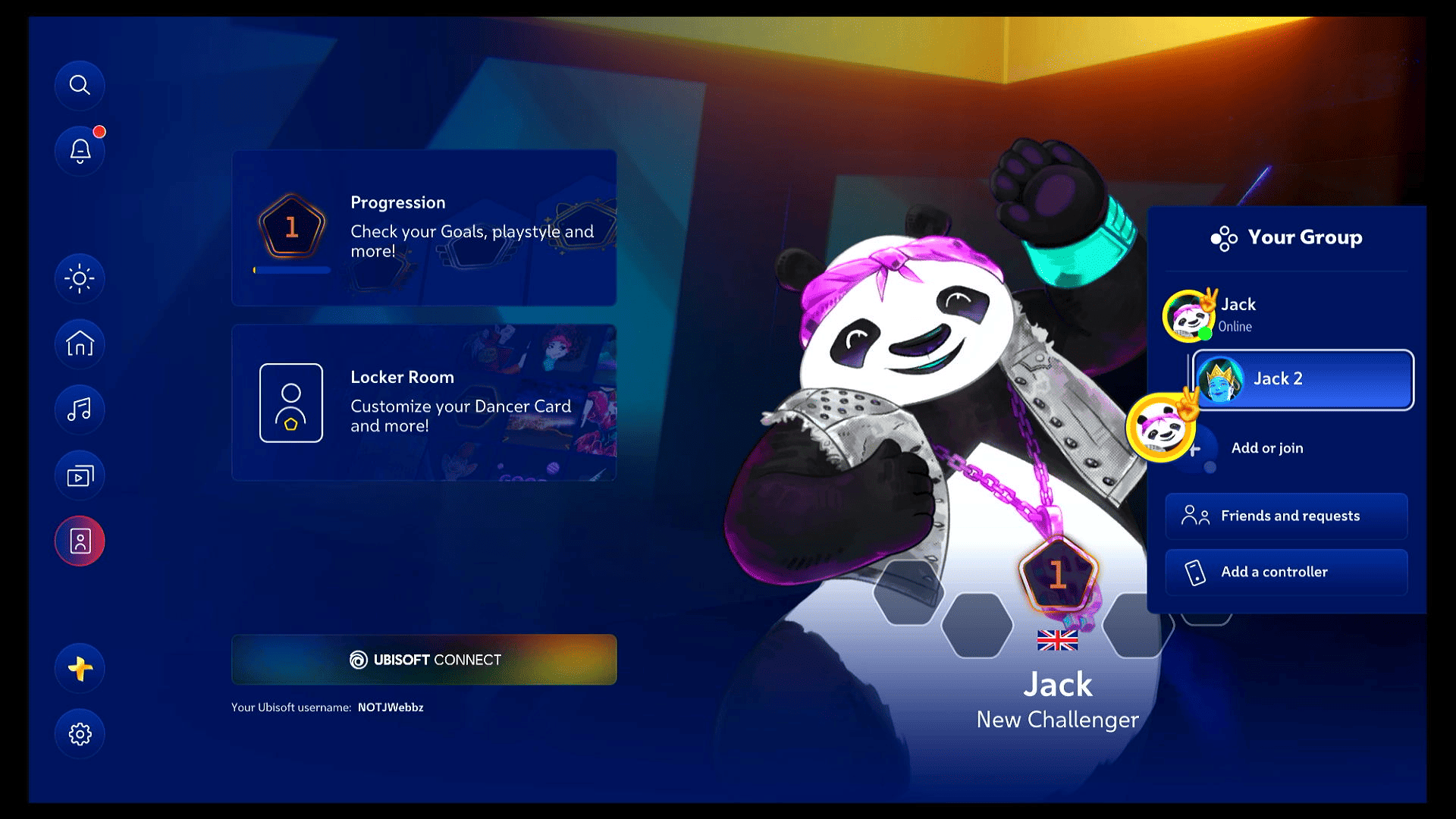 A screen shot of a panda character in a Just Dance 2024 video game.