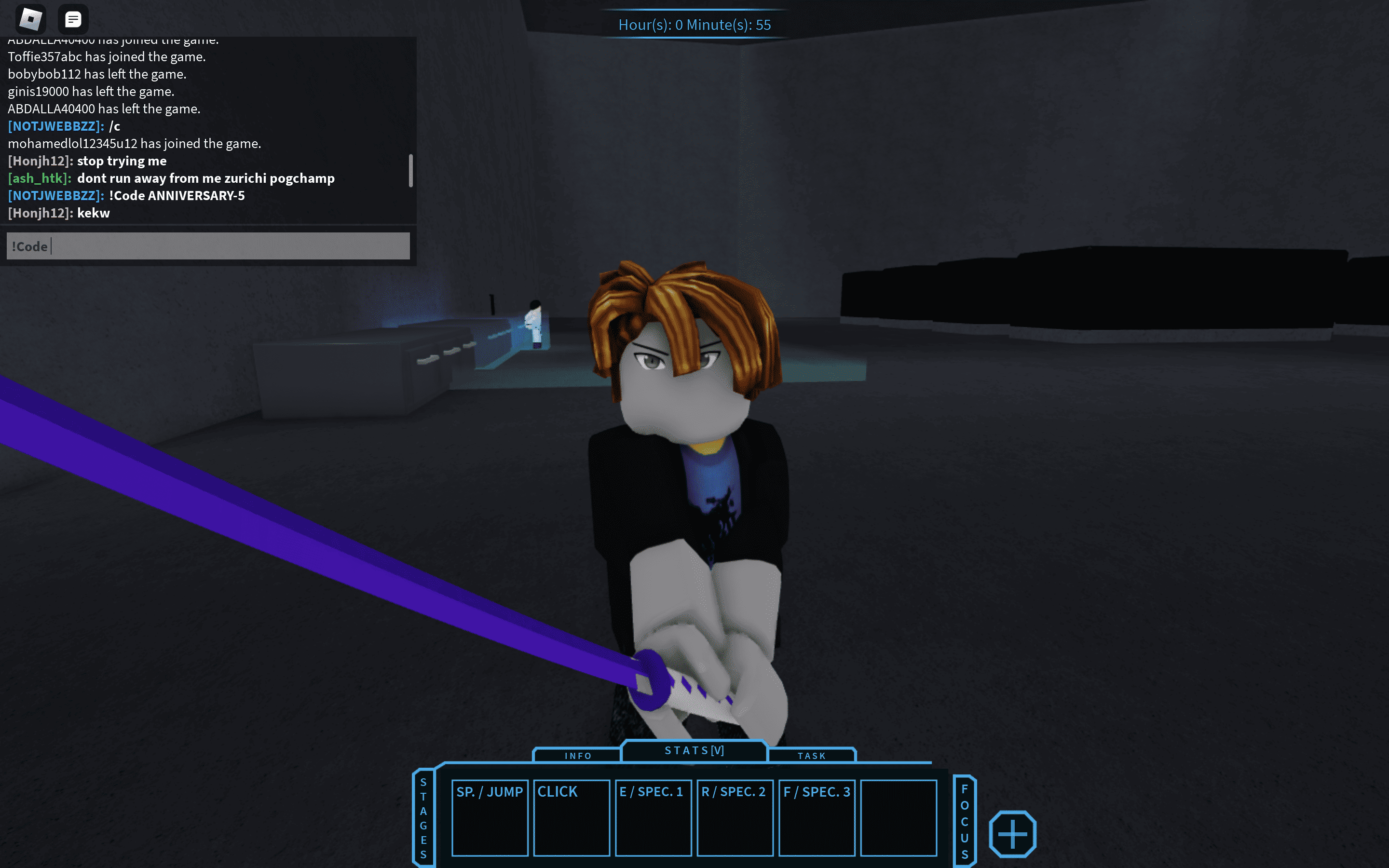 Character in Roblox Ro Ghoul holding a sword.