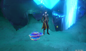 Zhongli stands next to a Rukkhashava mushroom in Genshin Impact