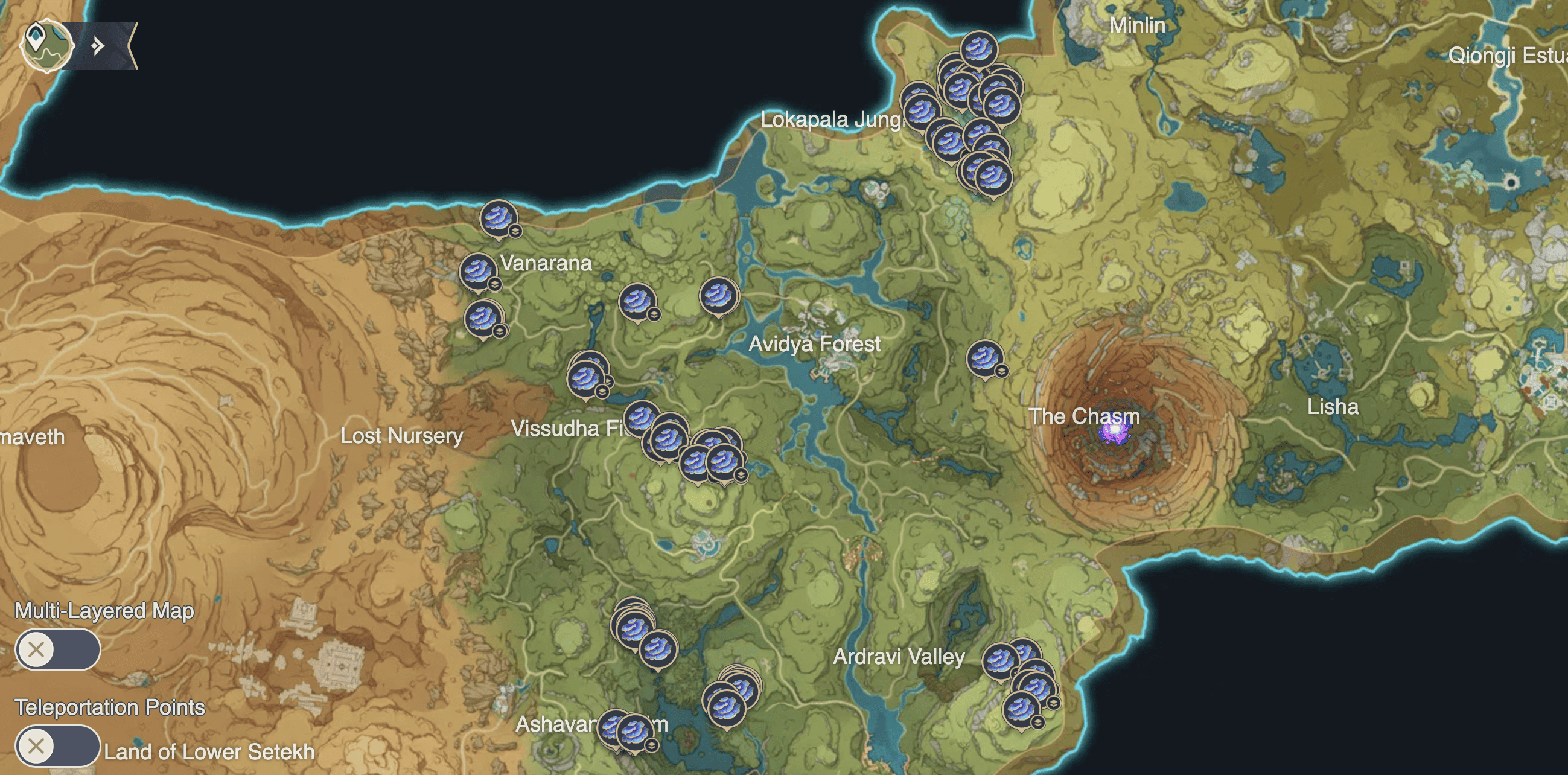 Rukkhashava Mushroom locations in Genshin Impact using the Interactive Map