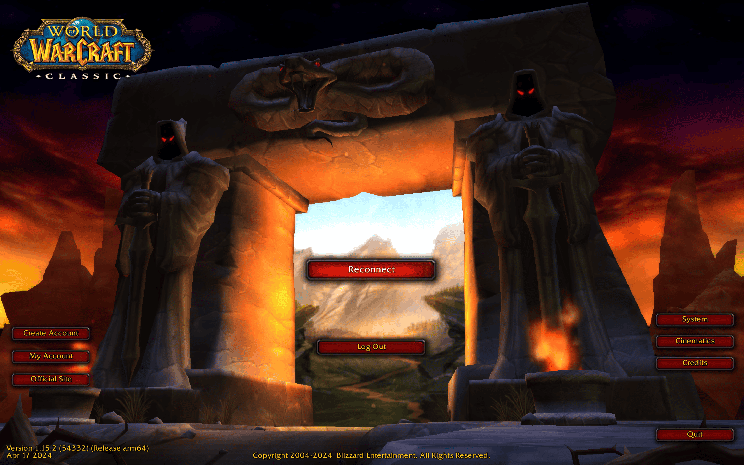 World of warcraft classic - the login screen for WoW