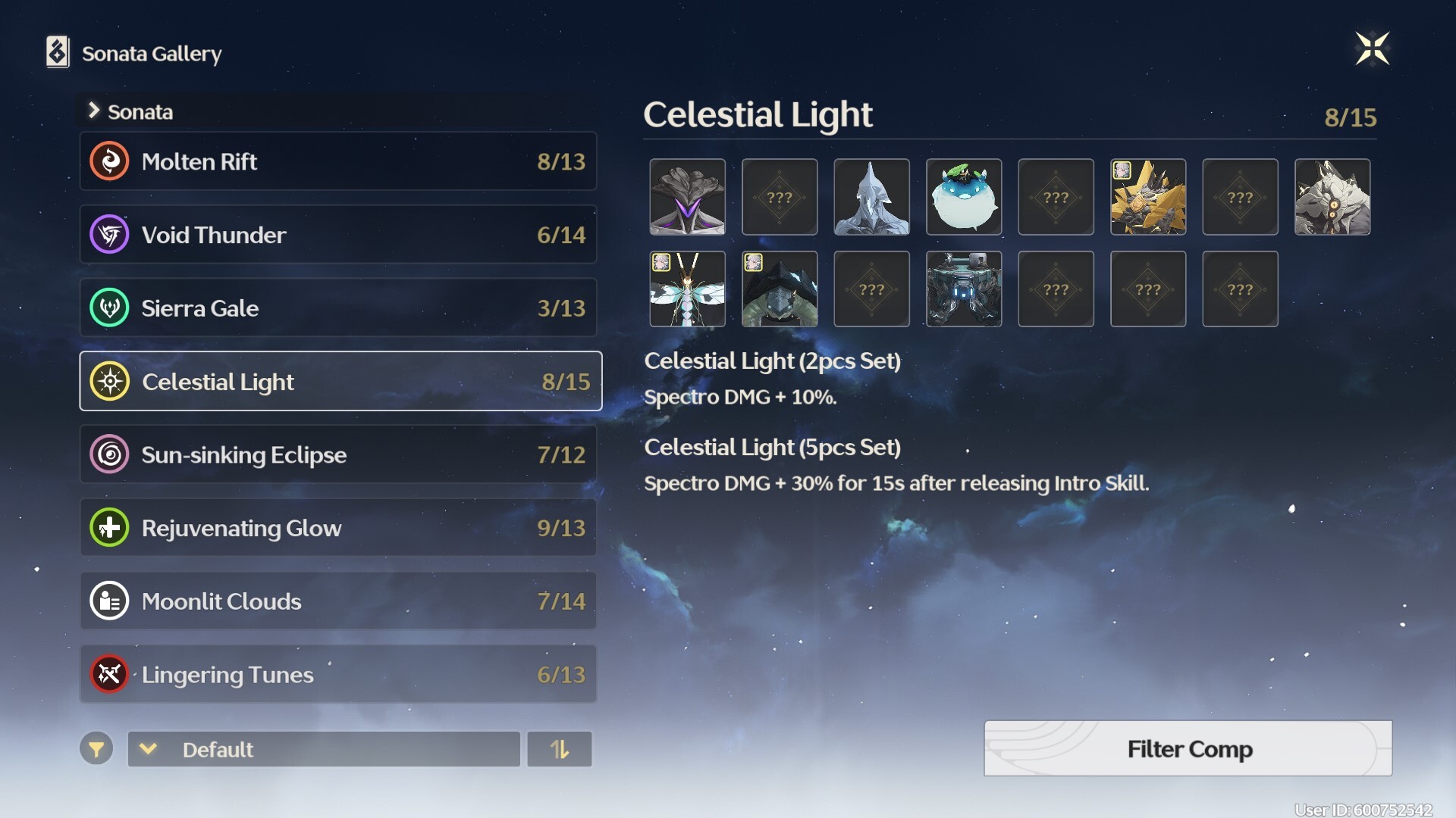 wuwa best jinhsi build - a menu showing set effects from echos