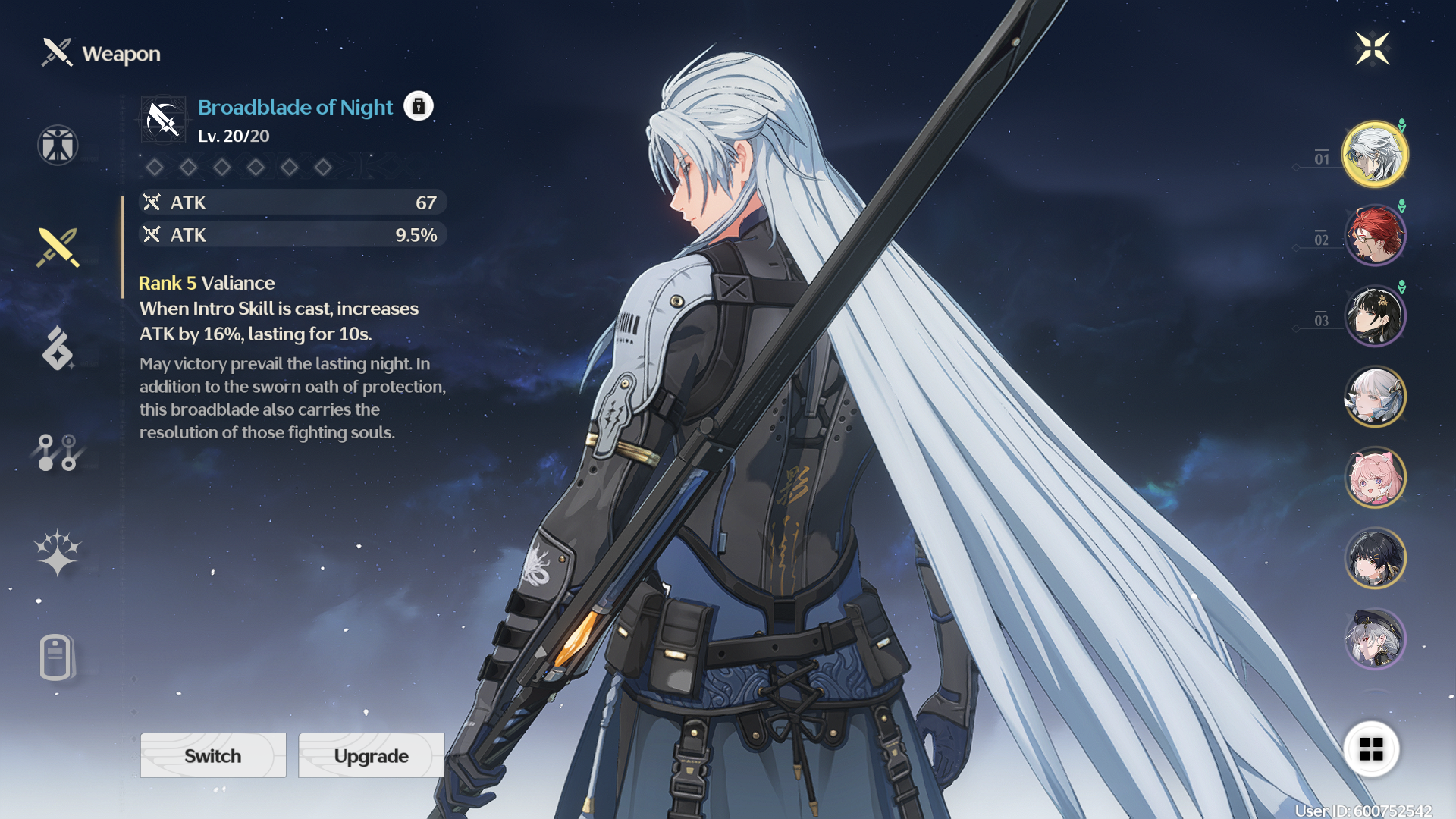 wuthering waves best calcharo build - a man with white hair shown in the game menu