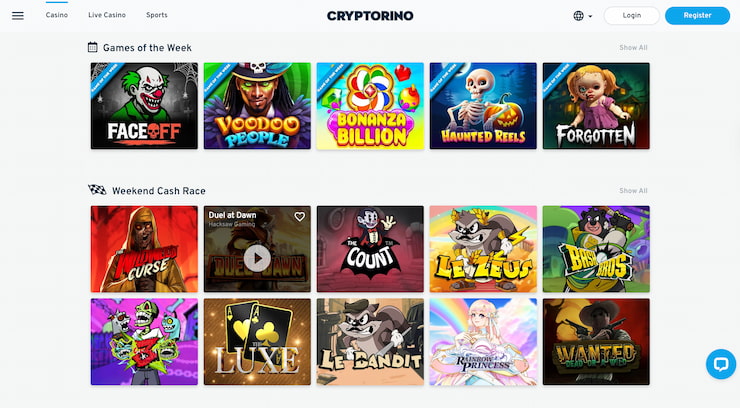 Cryptorino highlights cascading-reel games and bonus features similar to IGT’s Davinci Diamonds slot